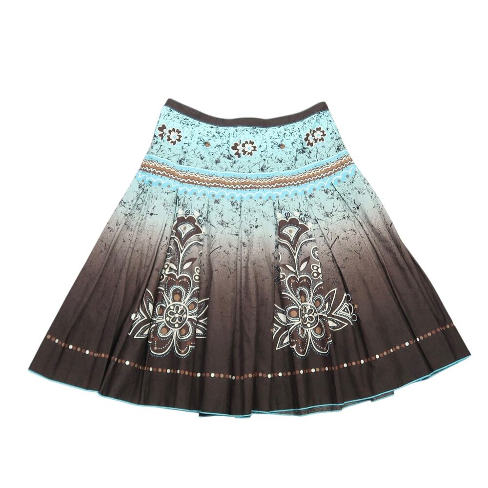 Vintage 90s Esprit Blue and Brown Ombre Printed Knee Length Skirt 6